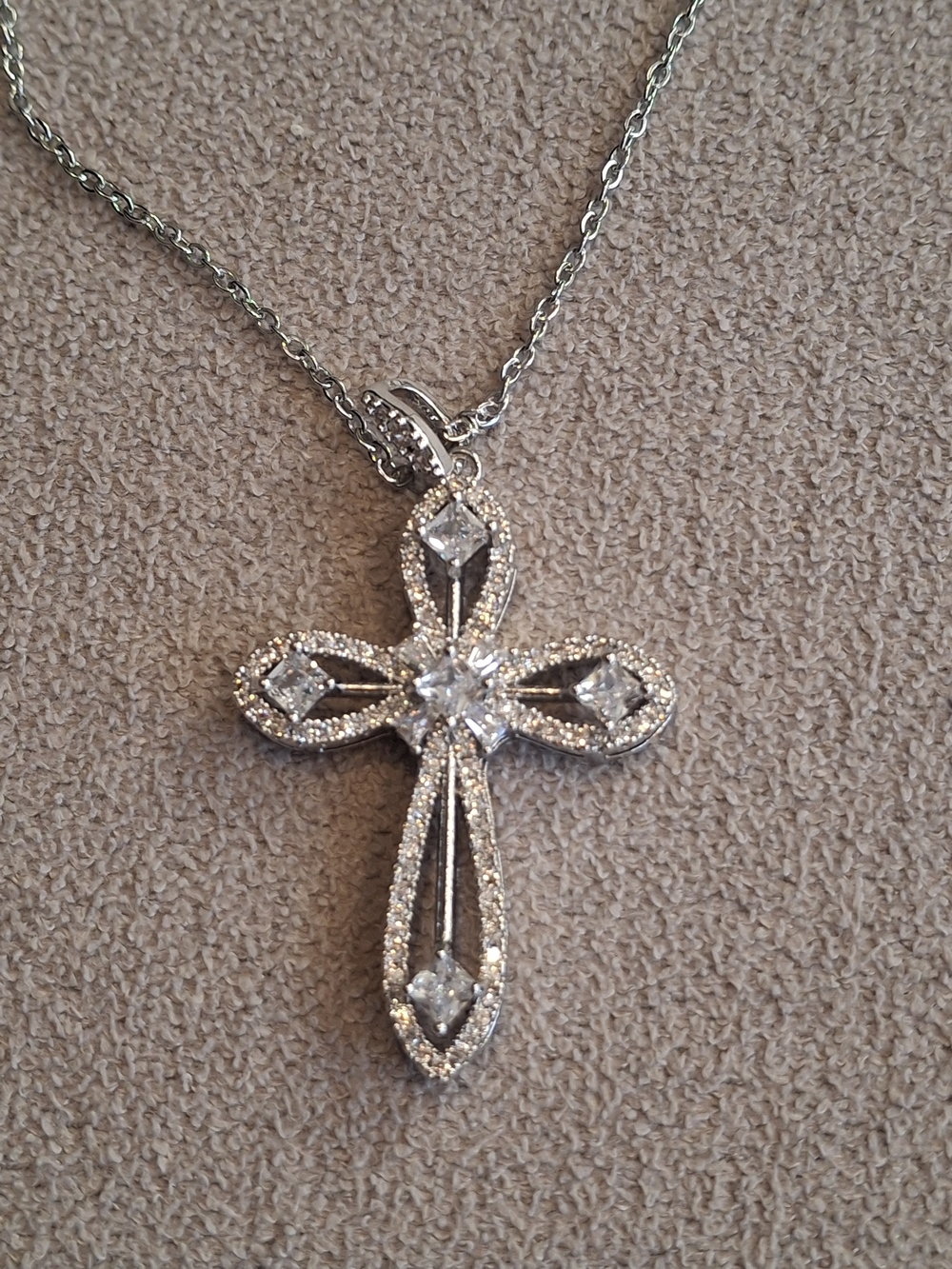 Sterling Silver Crystal Cross Pendant Necklace - White